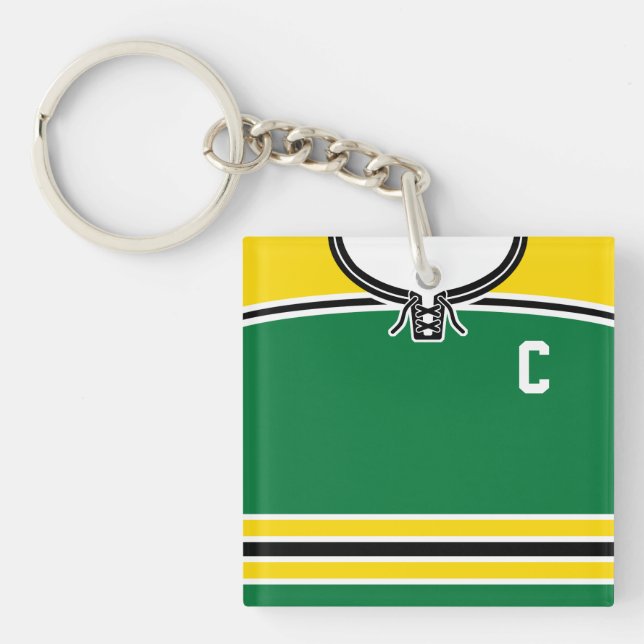 Name & Number Yellow & Green Hockey Jersey   Keychain (Front)