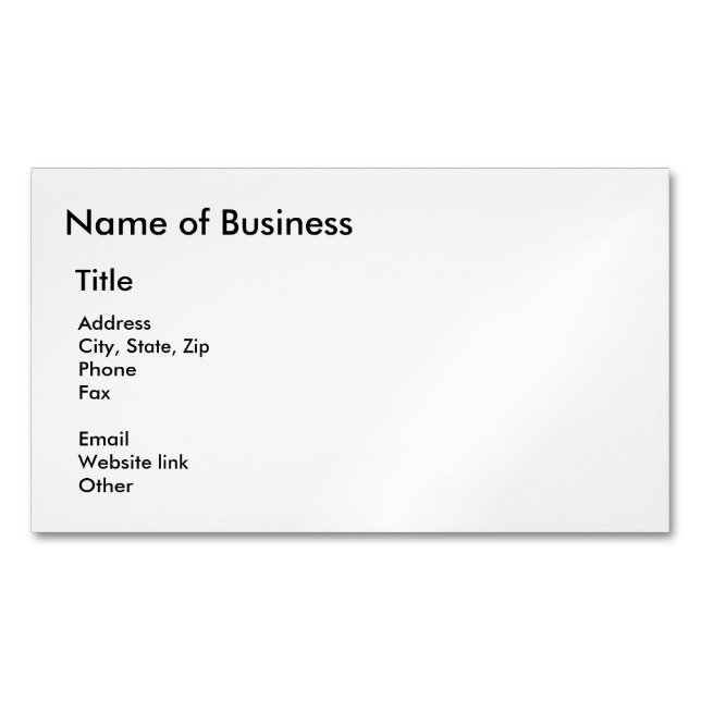 Name of Business, Address, Site Information Business Card Magnet (Front)