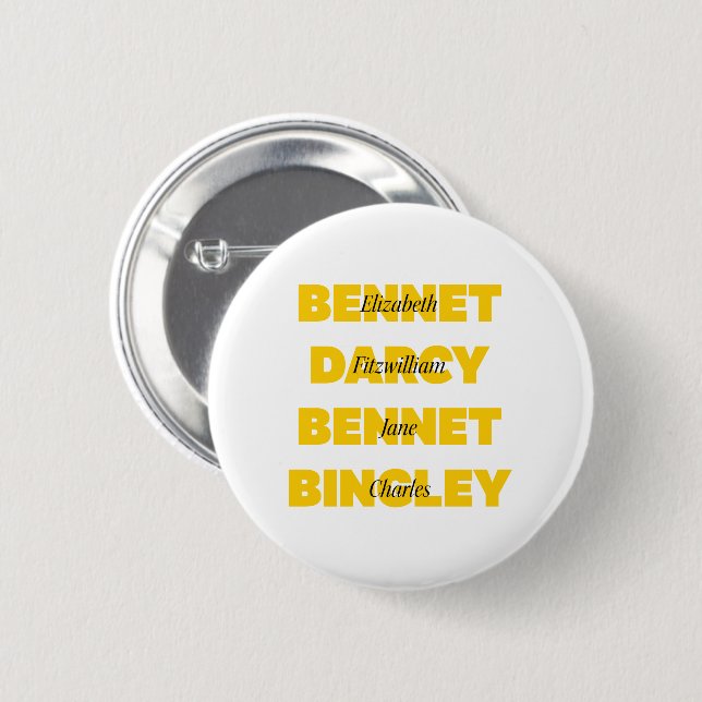 Name of Main Characters from Pride and Prejudice Pinback Button (Front & Back)