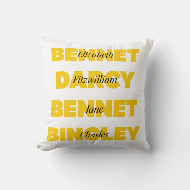 Name of Main Characters from Pride and Prejudice Throw Pillow (Front)