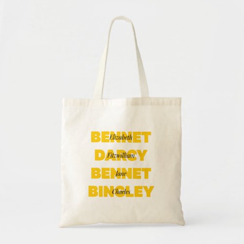 Name of Main Characters from Pride and Prejudice Tote Bag