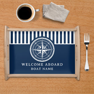 Name of your Boat Nautical Blue Navy Serving Tray