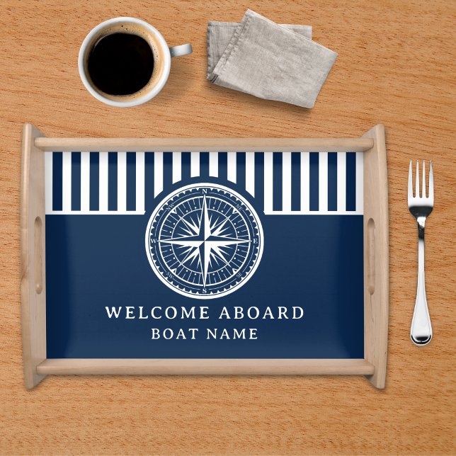 Name of your Boat Nautical Blue Navy Serving Tray (Creator Uploaded)