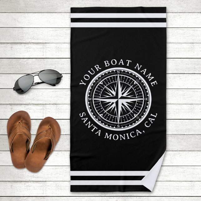 Name of your boat Nautical Compass Navy blue Beach Towel (Creator Uploaded)