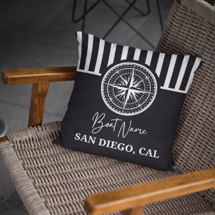 Name of your boat Nautical Compass Throw Pillow