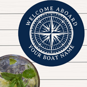 Name of your boat Nautical Vintage Compass Coaster Set