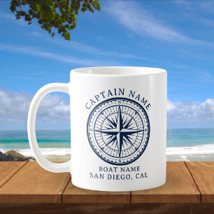 Name of your boat Nautical Vintage Compass Coffee Mug