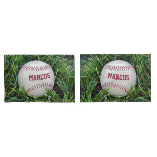 Name On a Baseball In Grass Pillow Case