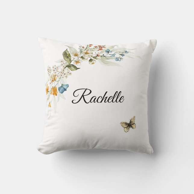 Name on Baby Girl Nursery Decor 16x16 White Throw Pillow (Front)