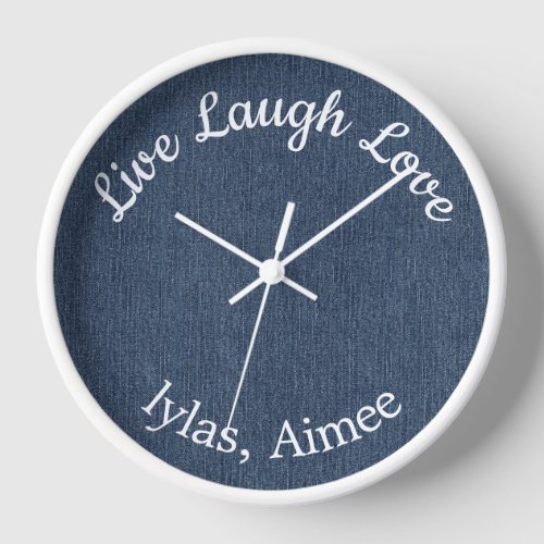 Name on Blue Denim Print Live Laugh Love LYLAS Clock