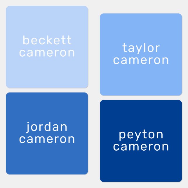 Name on Blue Iron On Clothing Labels (Group)