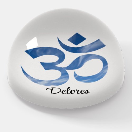 Name on Blue White Clouds Om Symbol Paperweight