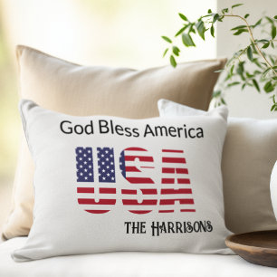 Name on Bold USA Flag 13x21 Lumbar Throw Pillow