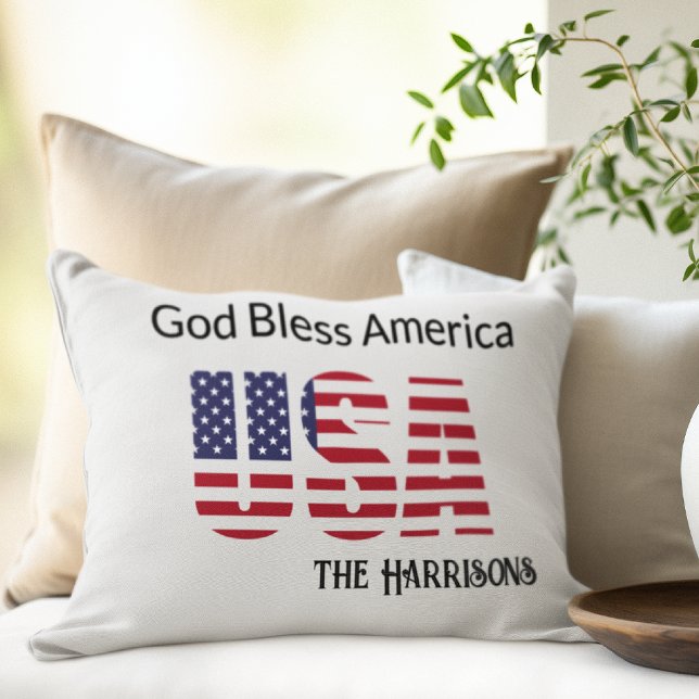 Name on Bold USA Flag 13x21 Lumbar Throw Pillow (Creator Uploaded)
