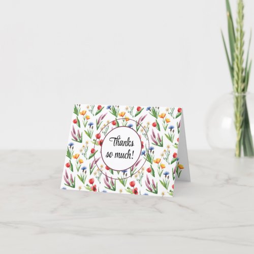 Name on Bright Summer Wildflowers Modern Colorful Thank You Card