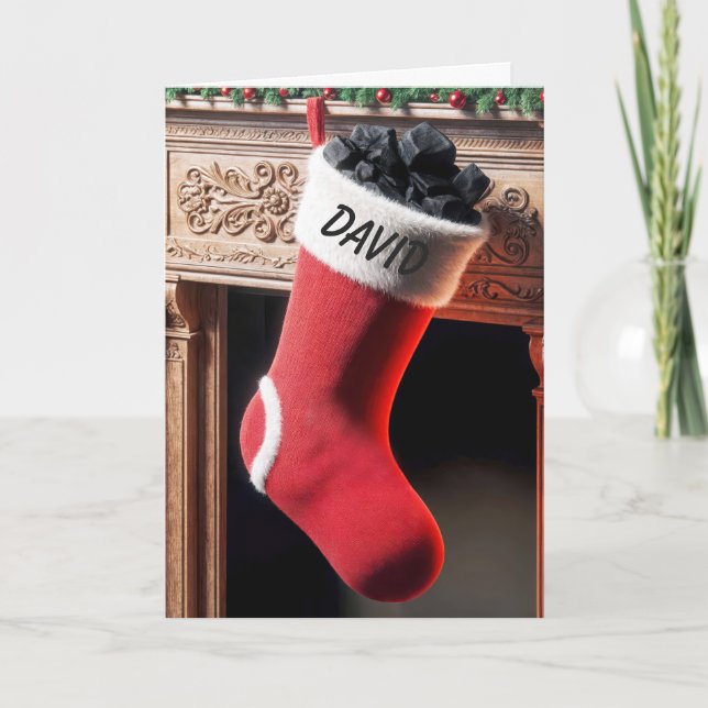Name On Christmas Stocking Filled With Coal Card (Front)