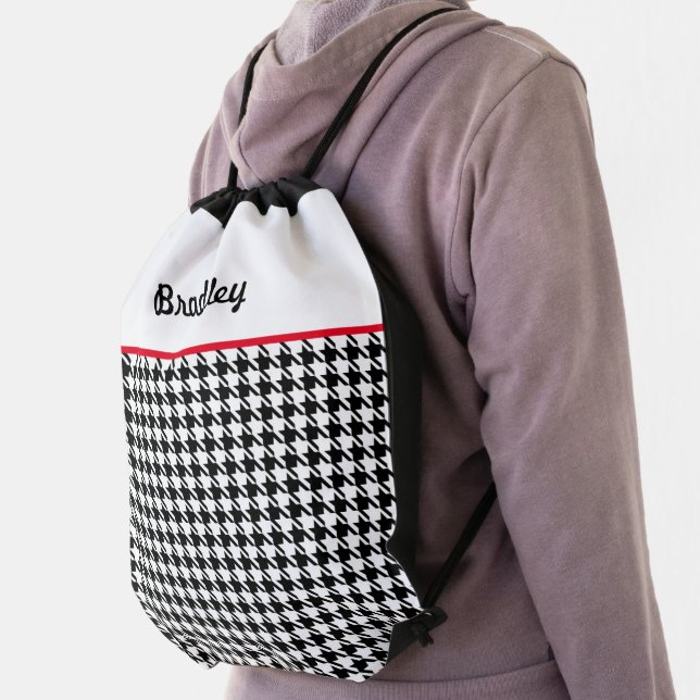 Name on Classic Houndstooth Drawstring Bag (Insitu)