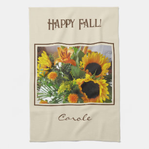 Name on Colorful Large Sunflowers Print 16x24 Kitchen Towel