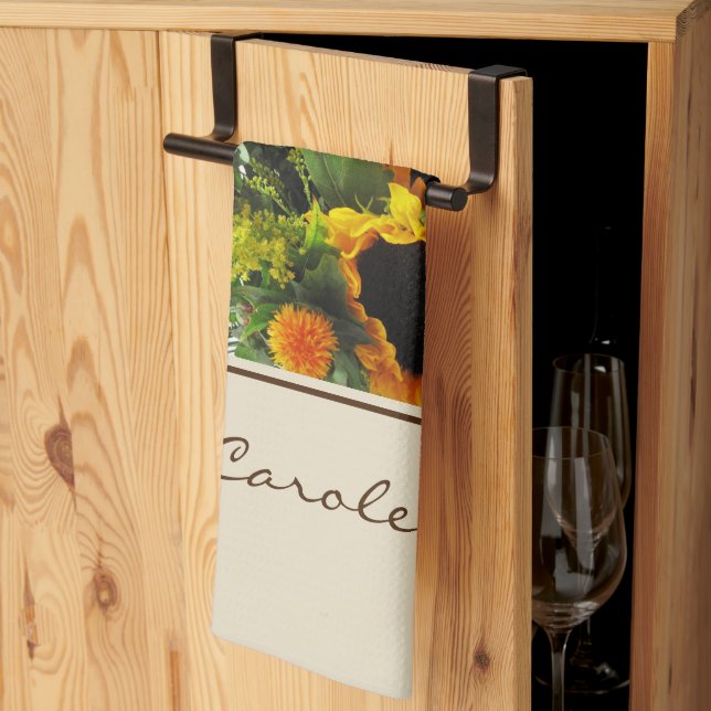 Name on Colorful Large Sunflowers Print 16x24  Kitchen Towel (Thirds Fold)