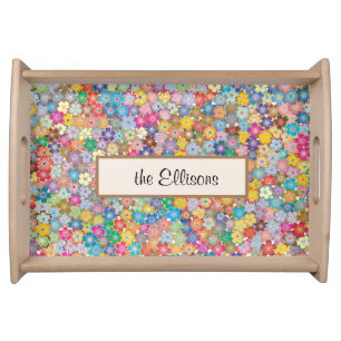 Name on Colorful Tiny Flowers Serving Tray