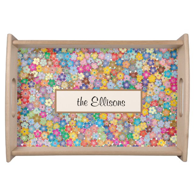 Name on Colorful Tiny Flowers Serving Tray (Front)