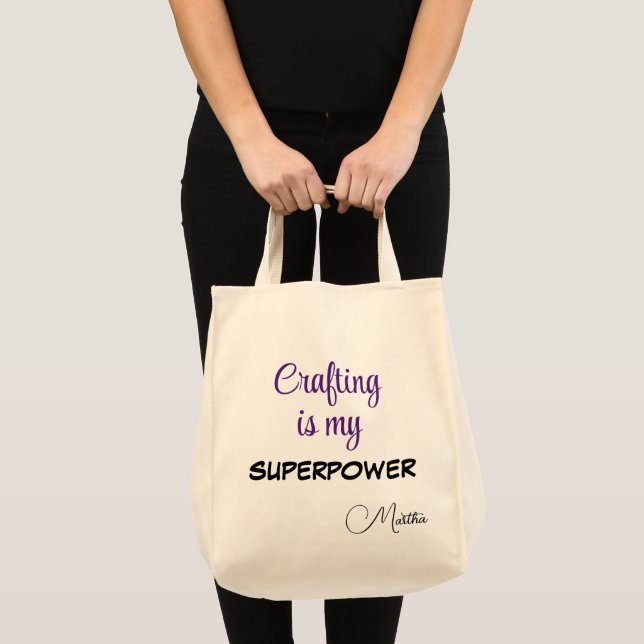 Name on Crafting is My Superpower, Large Tote Bag (Front (Product))