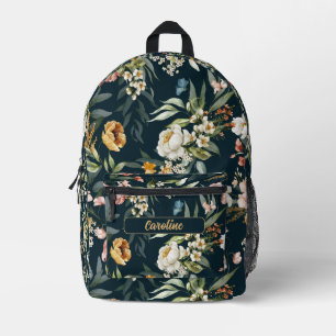 Name on Dutch Art Watercolor Floral Pattern Printed Backpack