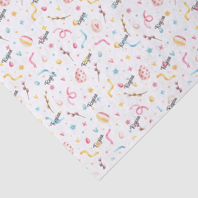 Name on Festive Pastels Easter Spring Pattern Tissue Paper (Detail)