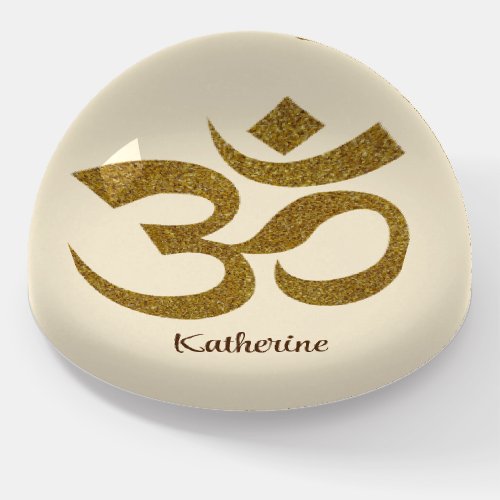 Name on Gold Glitter Om Symbol Paperweight