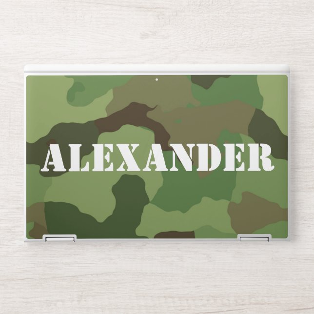 Name on Green and Brown Camouflage HP Laptop Skin (Front)