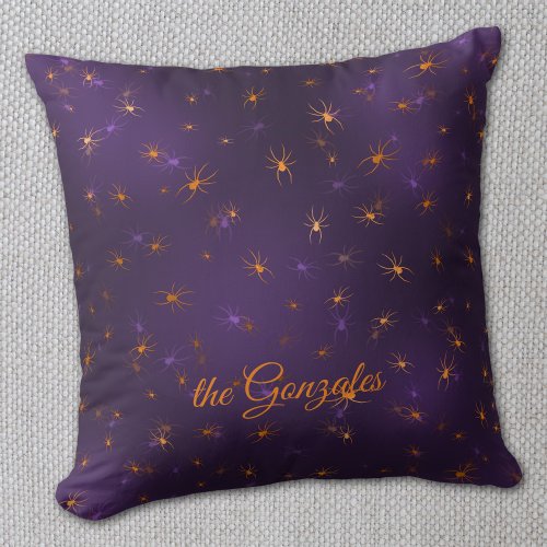 Name on Halloween Creepy Spiders Pattern Throw Pillow