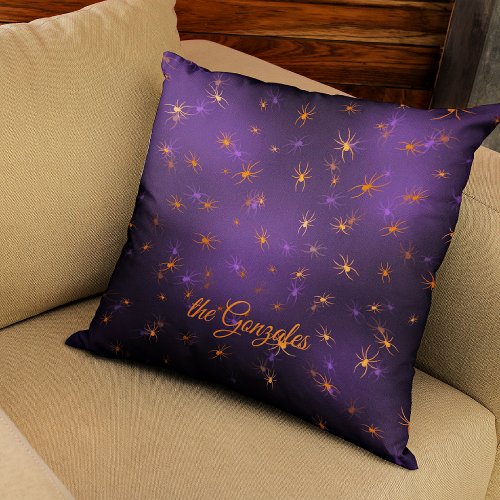 Name on Halloween Creepy Spiders Pattern Throw Pillow