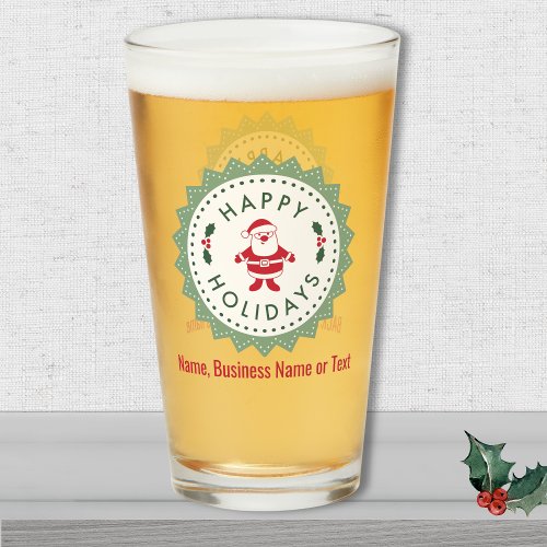 Name on Happy Holidays Retro Design 16oz Pint Glass