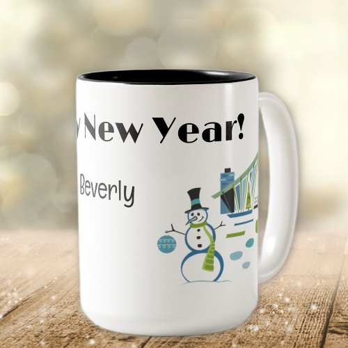 Name on Happy New Year Retro 15oz Two_Tone Coffee Mug