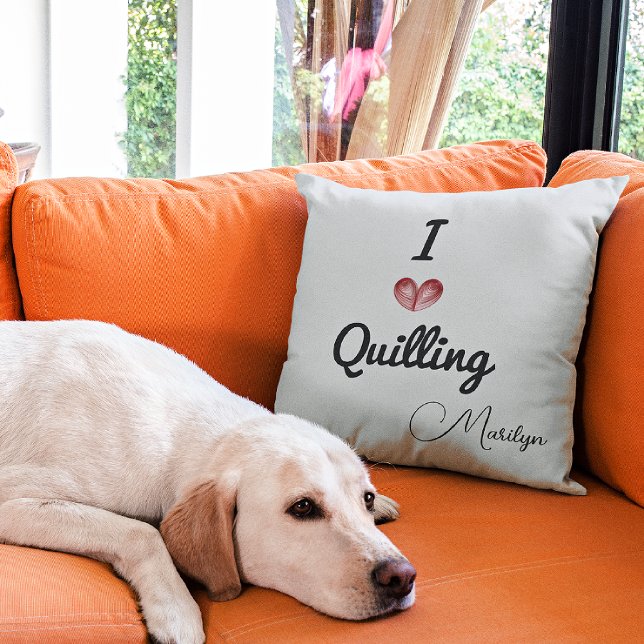 Name on I (heart) Quilling Light Gray Throw Pillow (Creator Uploaded)