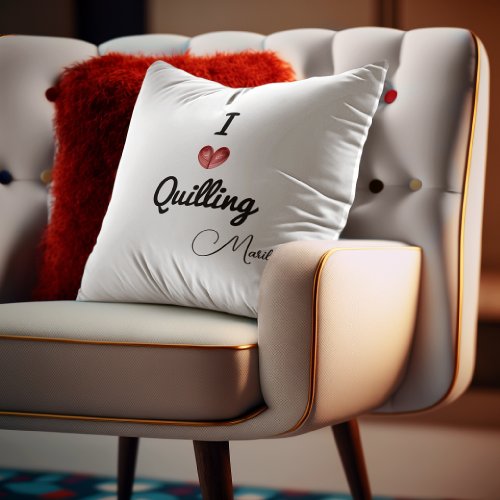 Name on I heart Quilling Light Gray Throw Pillow