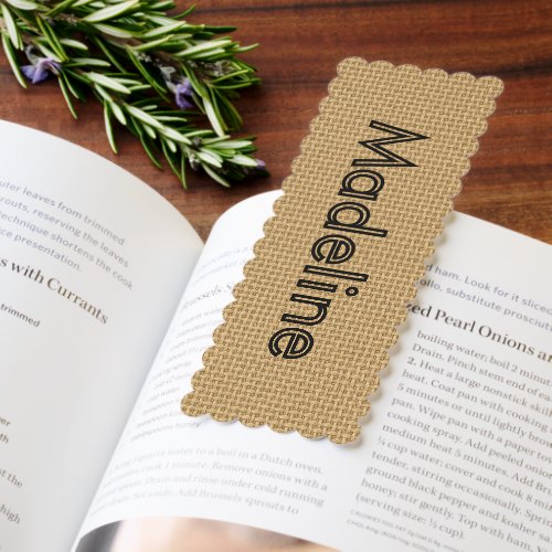 Name on Jute Burlap Fabric Texture Pattern Bookmarks