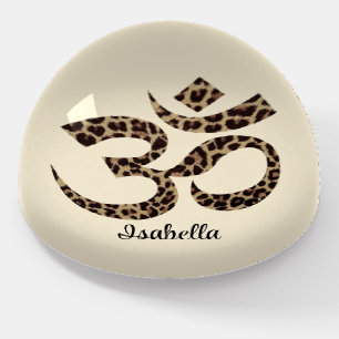 Name on Leopard Pattern Om Symbol Paperweight