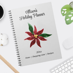 Name on Paper Quilled Poinsettia Holiday Planner Notebook