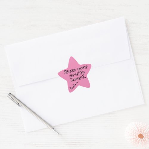 Name on Pink 15_in Bless Your Crafty Heart Star Sticker