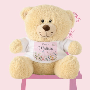 Name On Pink Plush 11" Small Sherman Teddy Bear by itsmollydos at Zazzle