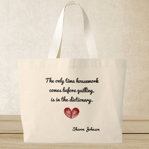 Name on Red Heart Quilling Quote, Jumbo Tote