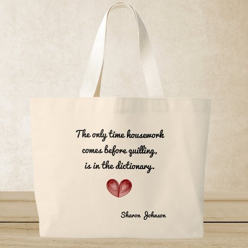 Name on Red Heart Quilling Quote Jumbo Tote