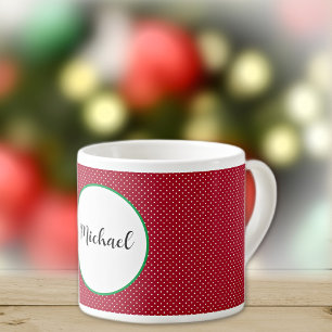 Name on Red & White Swiss Dots 6oz Espresso Cup