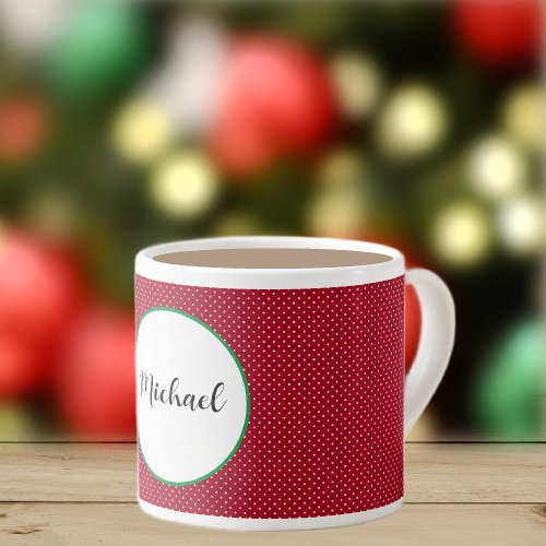 Name on Red  White Swiss Dots 6oz Espresso Cup