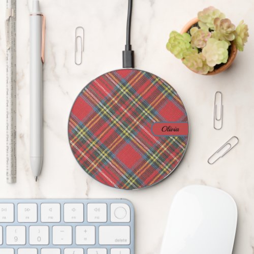 Name on Royal Stewart Tartan Pattern Wireless Charger