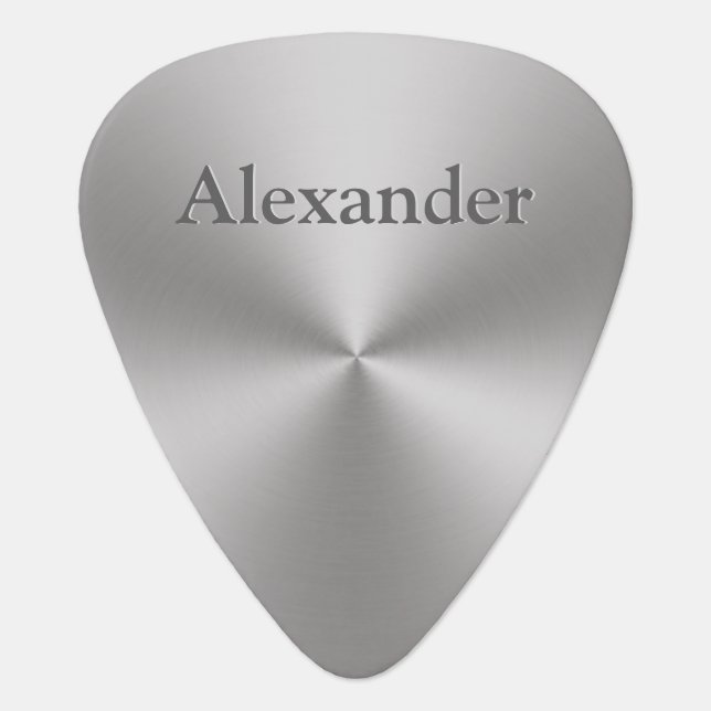Name on Silver Metallic Look Guitar Pick (Front)