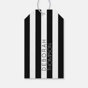 name on stripes black and white gift tags