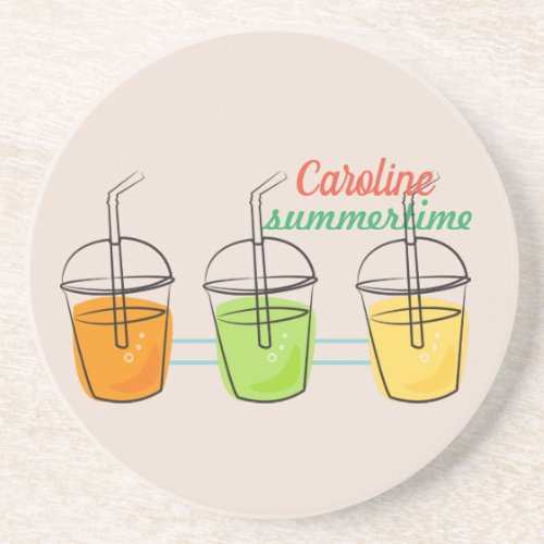 Name on Summertime Citrus Drinks Sandstone Coaster