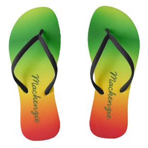 Name on Tropical Colors Gradient Green Yellow Red Flip Flops